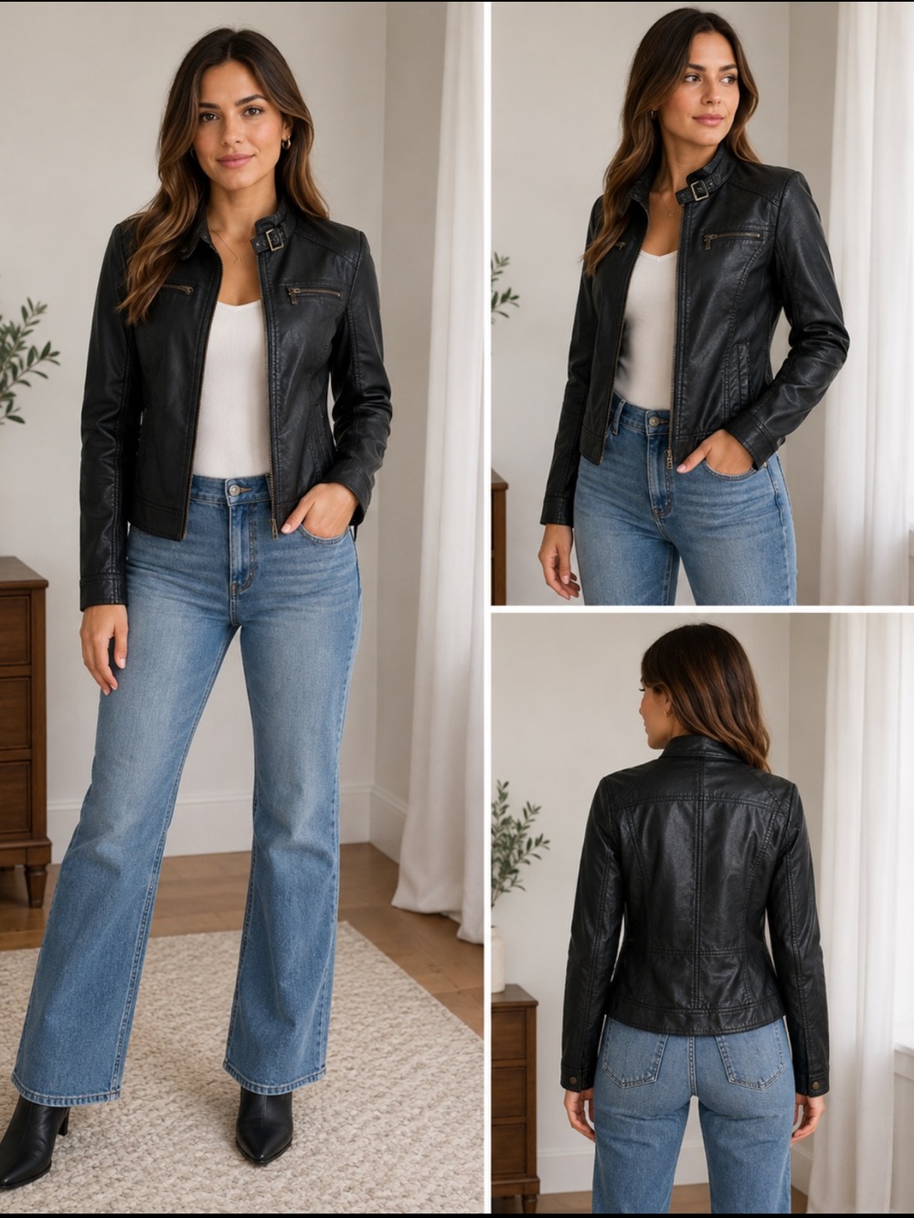 Wet Seal Black Faux Leather Moto Jacket with Buckle Collar
